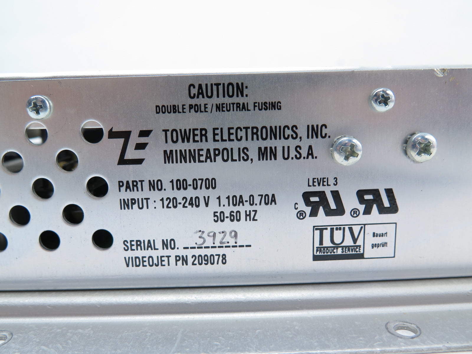 Tower electronics 100-0700 Power Supply 120-240Vac Videojet PN 209078 - Advance Operations