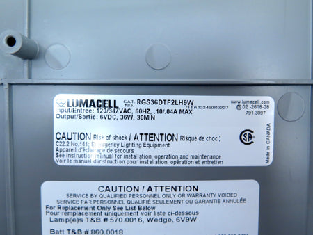 Lumacell RGS36DTF2LH9W Heavy Duty Emergency Lightning Fixture - Advance Operations