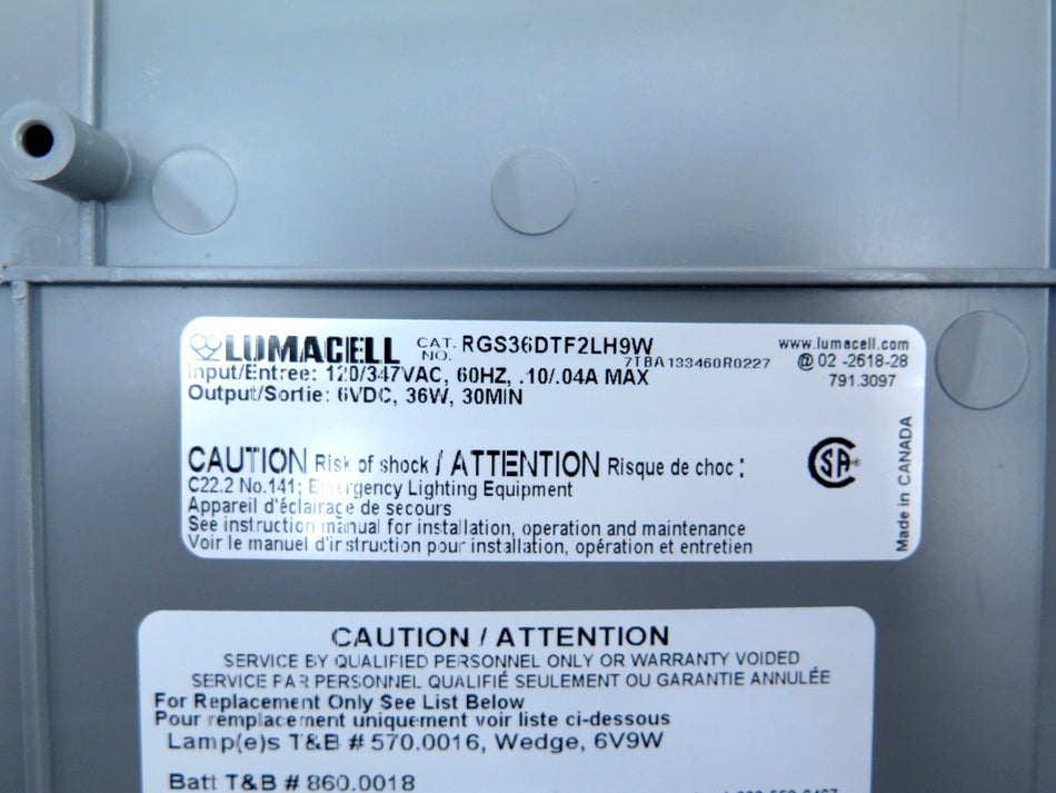 Lumacell RGS36DTF2LH9W Heavy Duty Emergency Lightning Fixture - Advance Operations