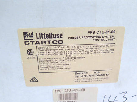 Littelfuse FPS-CTU-01-00 Feeder Protection System Control Unit Rev. 01A NEW - Advance Operations