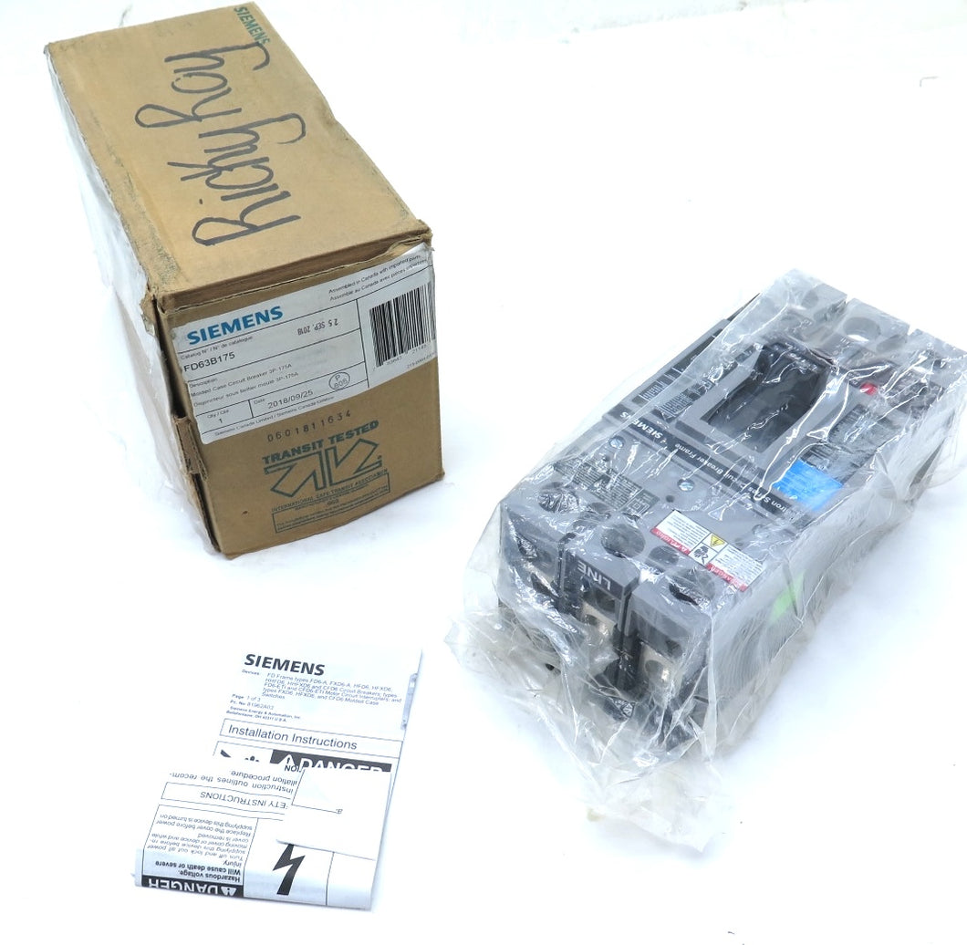 Siemens FD63B175 Molded Case Circuit breaker 3P-175A