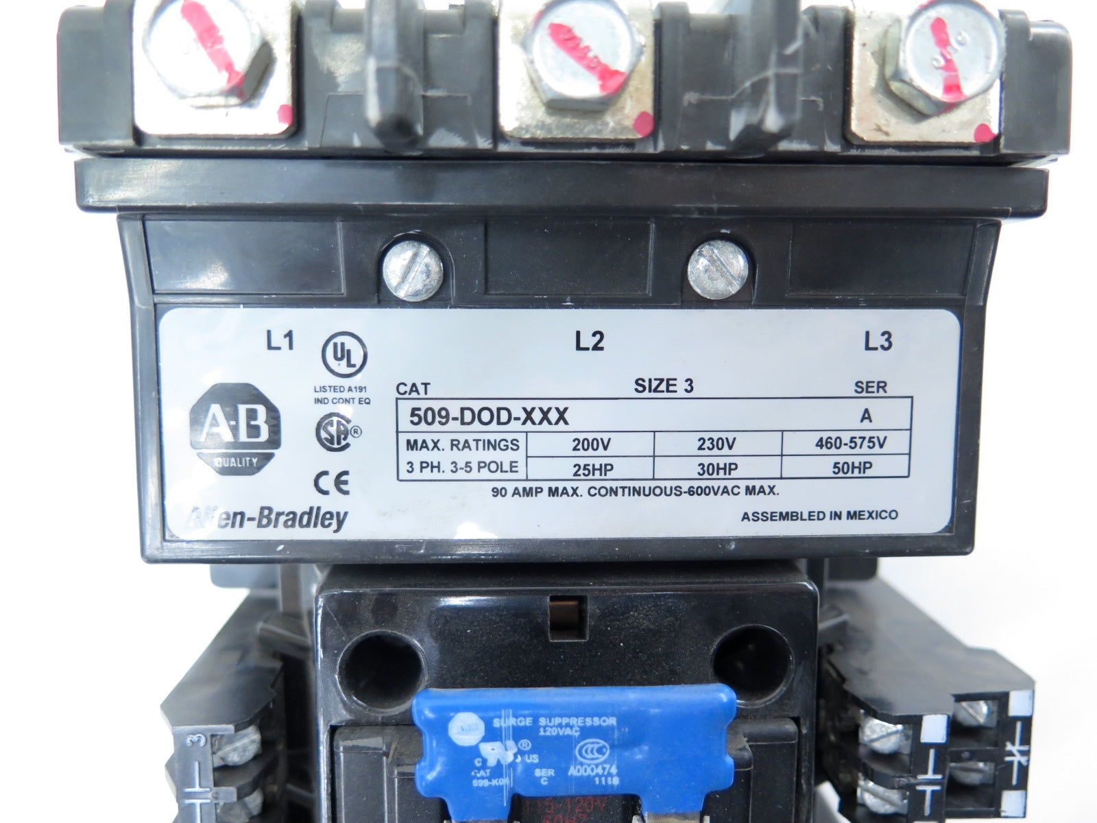 Allen-Bradley 509-DOD-XXX Size 3 Contactor / Starter NO OVERLOAD - Advance Operations