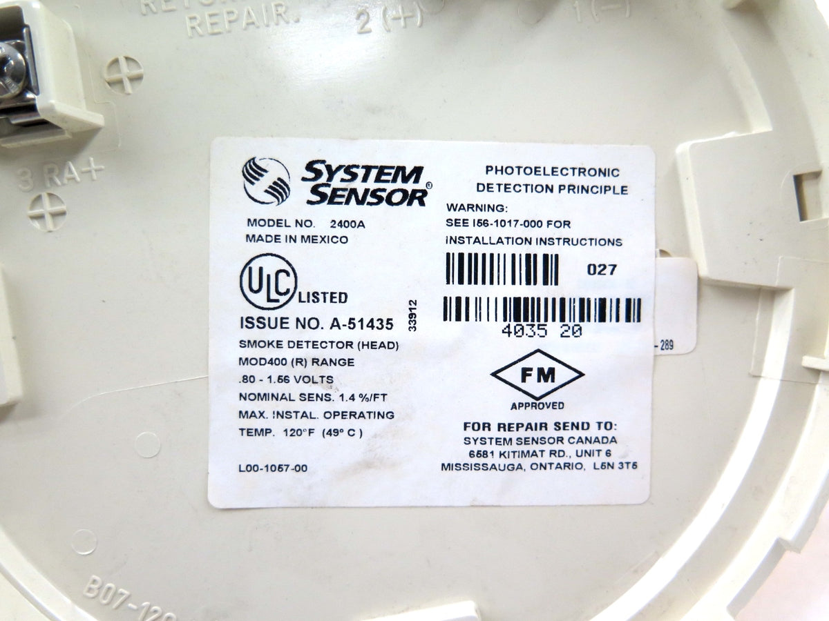 System Sensor 2400A Direct Wire Photoelectric Smoke Detector - Advance Operations