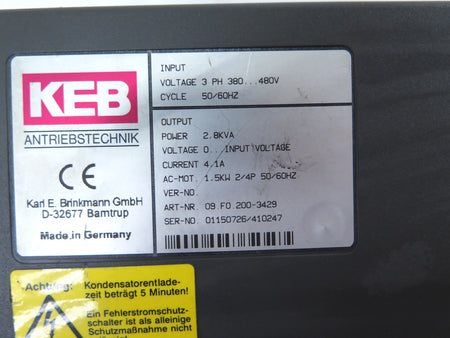 KEB 09.F0.200-3429 Combivert Ac Drive 1.5kW - Advance Operations