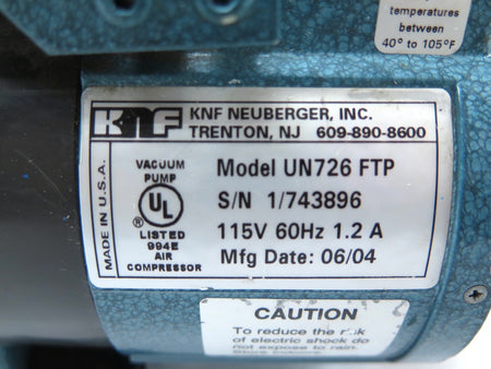 KNF UN726 FTP Vacuum Pump Compressor - Advance Operations