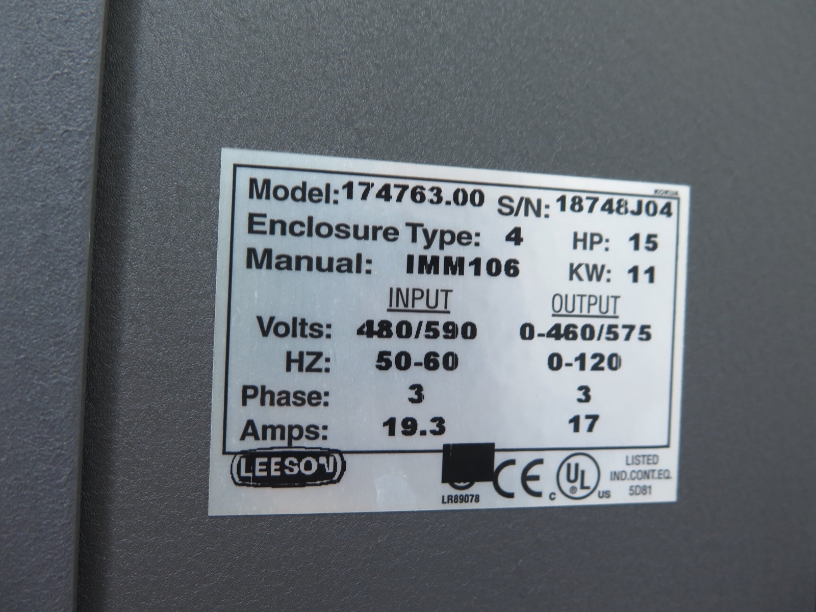 Leeson 174763.00 SpeedMaster VFD AC Drive 480-590Vac 15HP - Advance Operations