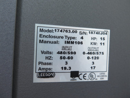 Leeson 174763.00 SpeedMaster VFD AC Drive 480-590Vac 15HP - Advance Operations