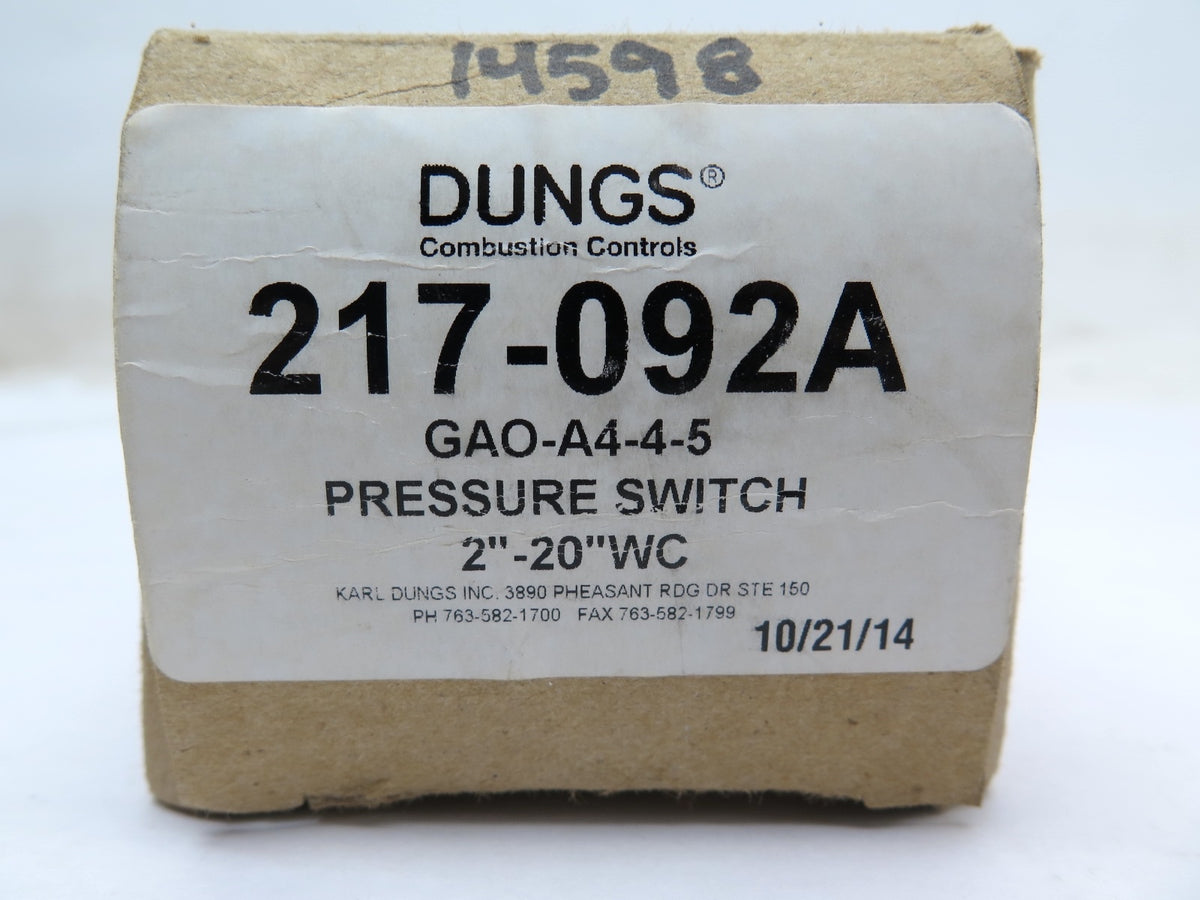 Dungs 217-092A / GAO-A4-4-5 Pressure Switch 2"-20"WC - Advance Operations