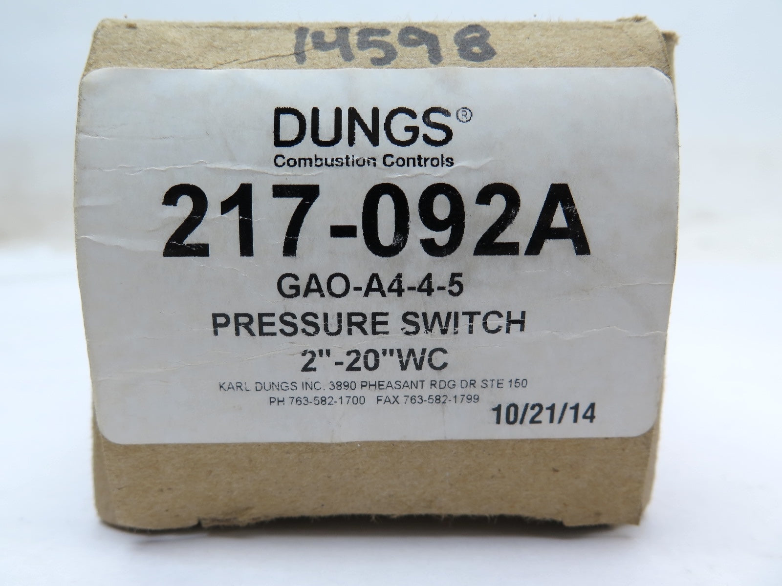 Dungs 217-092A / GAO-A4-4-5 Pressure Switch 2"-20"WC - Advance Operations