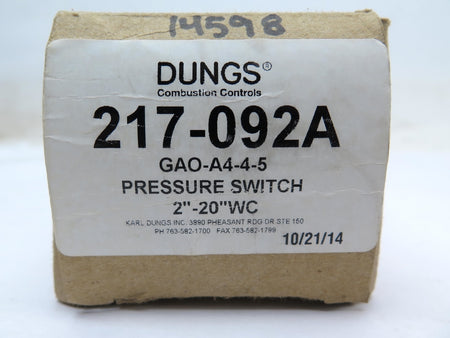Dungs 217-092A / GAO-A4-4-5 Pressure Switch 2"-20"WC - Advance Operations
