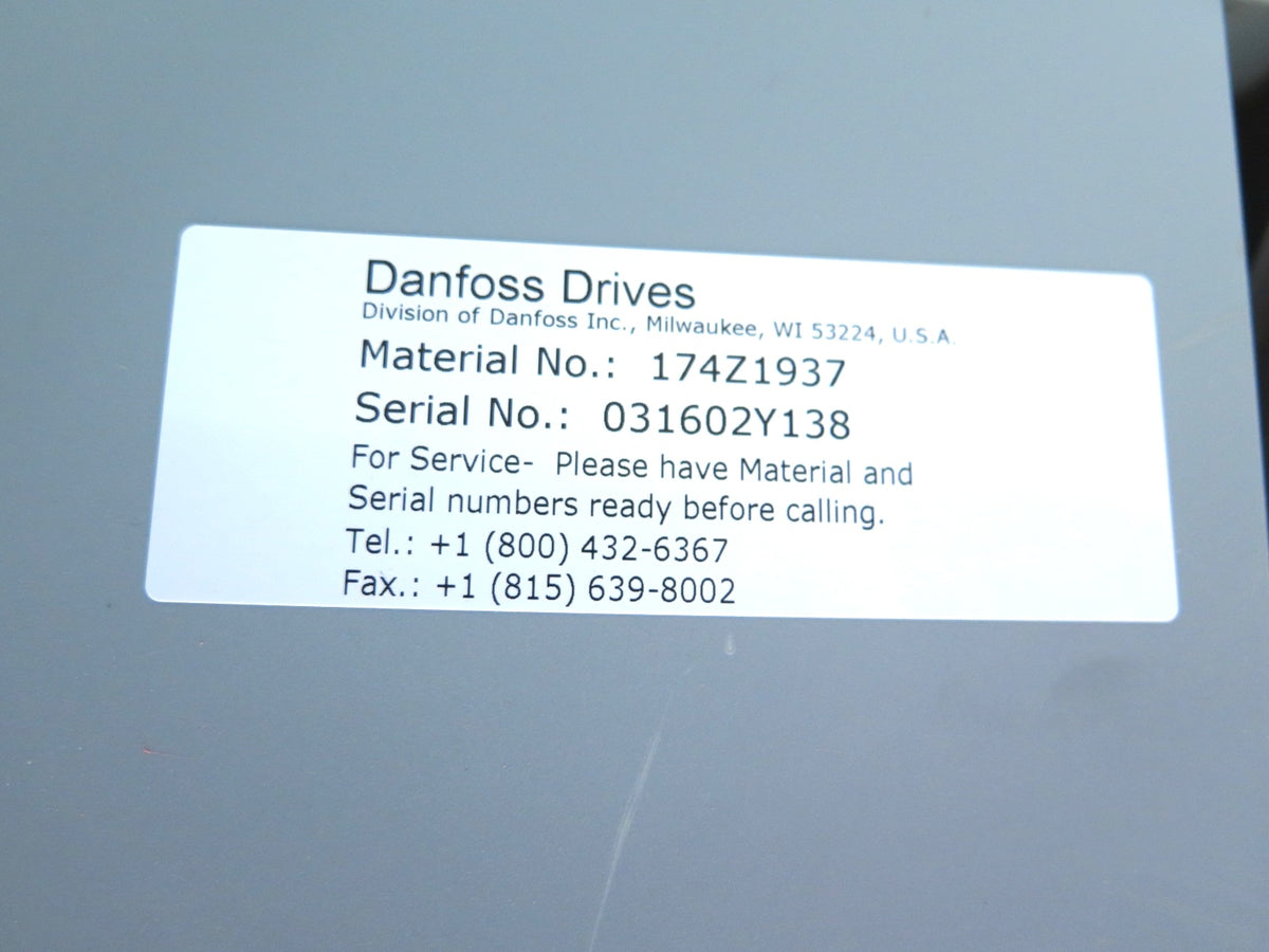 Danfoss 174Z1937 VLT HVAC Drive 10HP Type 1 3 Contactor Vertical Bypass - Advance Operations