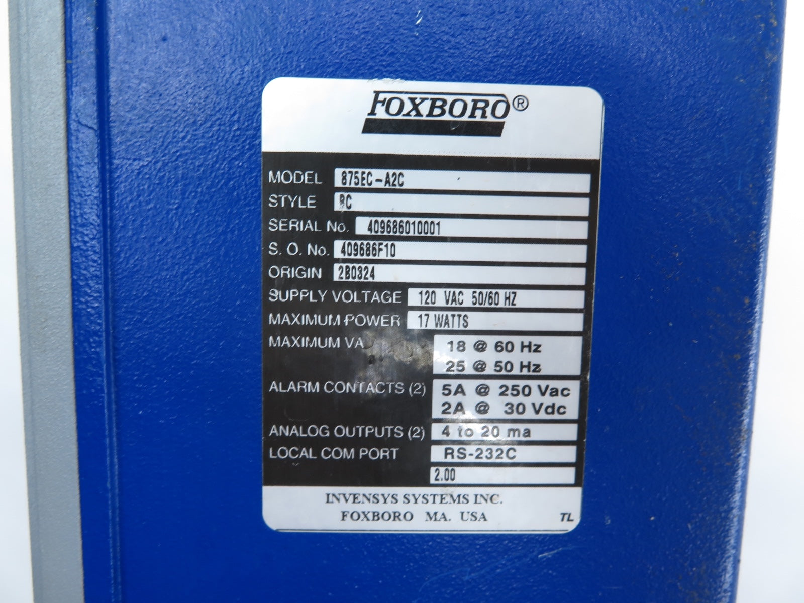 Foxboro 875EC-A2C Conductivity Analyzer / Transmitter - Advance Operations