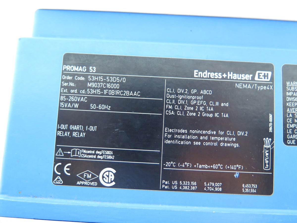 Endress + Hauser 53H15-53D5/0 Promag 53 Transmitter 85-260Vac - Advance Operations