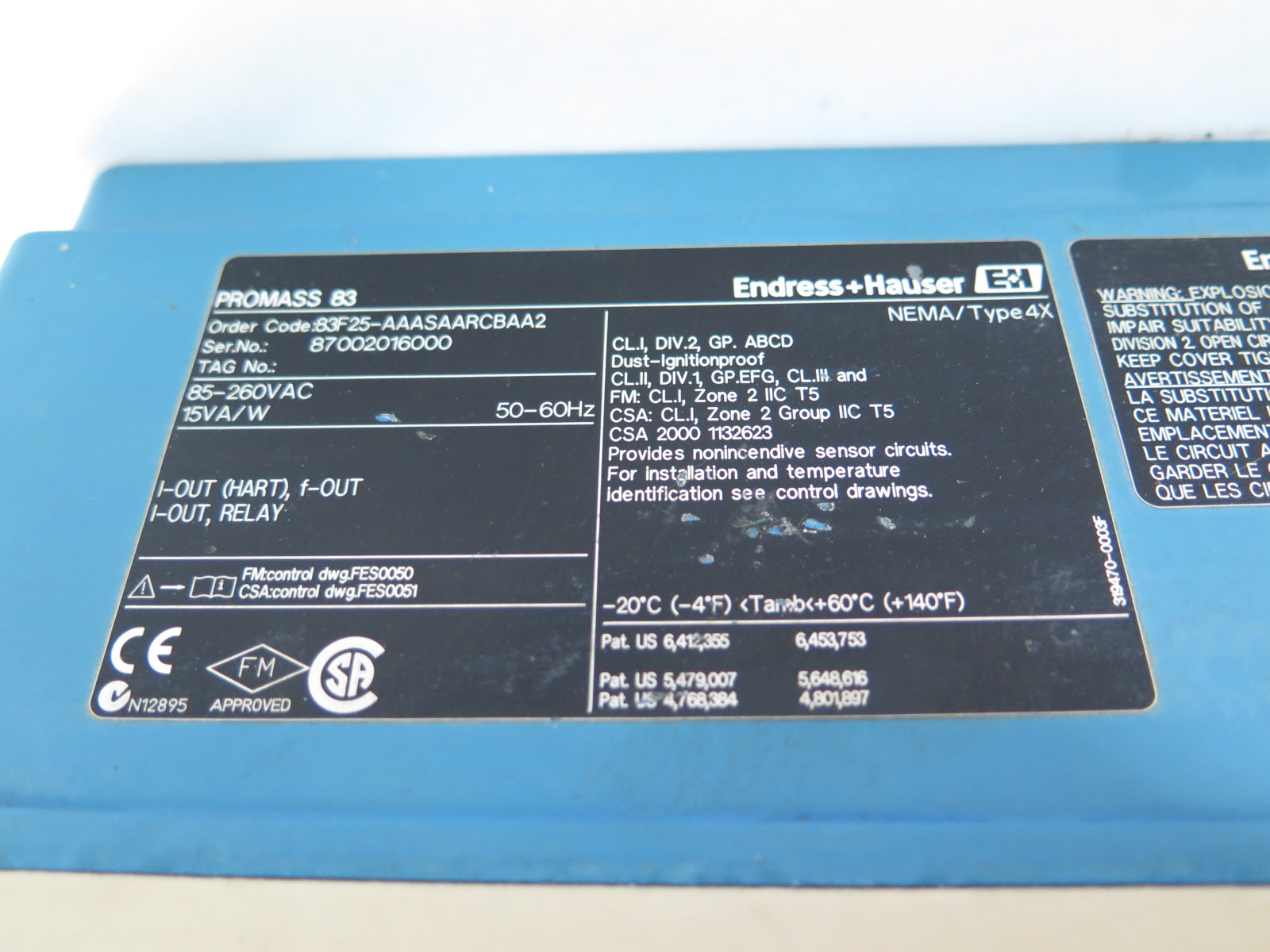 Endress + Hauser 83F25-AAASAARCBAA2 Promass 83 Transmitter 85-260Vac - Advance Operations