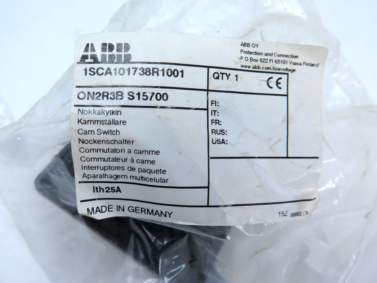 ABB 1SCA101738R1001 / ON2R3B S15700 Rotary Cam switch - Advance Operations