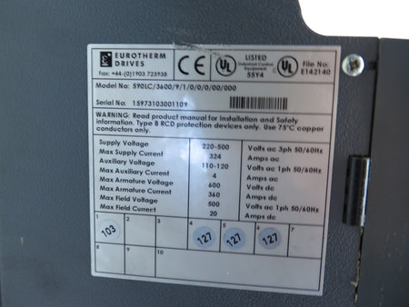 Eurotherm 590LC/3600/9/1/0/0/0/00/000 DC Drive 220-550V 324A - Advance Operations