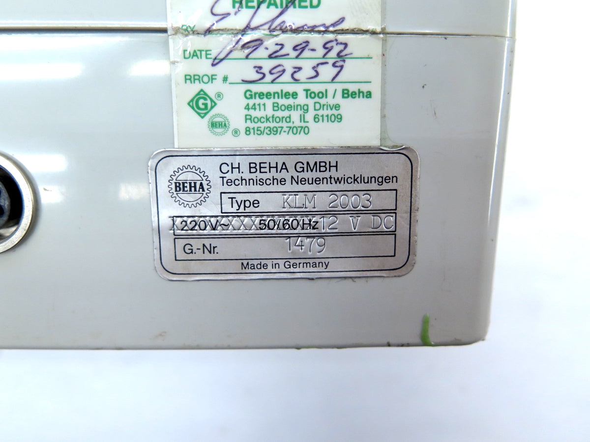 Beha / Greenlee KLM 2003 Cable Length Meter 12Vdc - Advance Operations