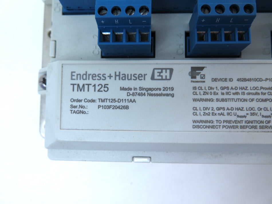 Endress + Hauser TMT125 Temperature Transmitter Multiplexer - Advance Operations