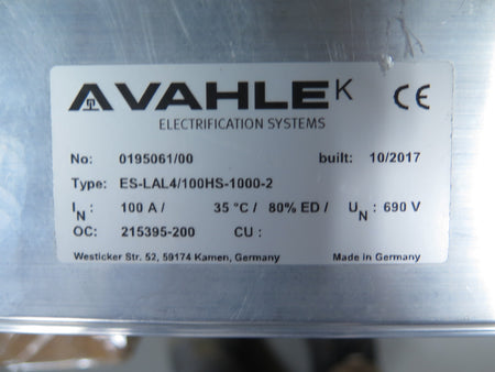 Vahle ES-LAL4/100HS-1000-2 Power Rail 100A 690Vmax - Advance Operations