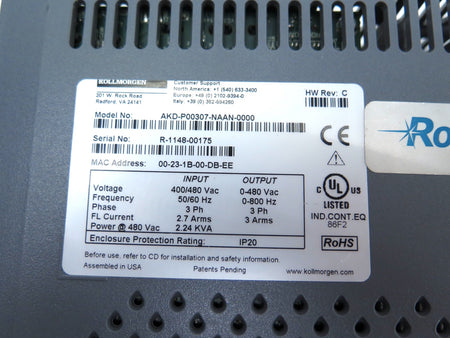 Kollmorgen AKD-P00307-NAAN-0000 Servo AC Drive 400/480Vac - Advance Operations