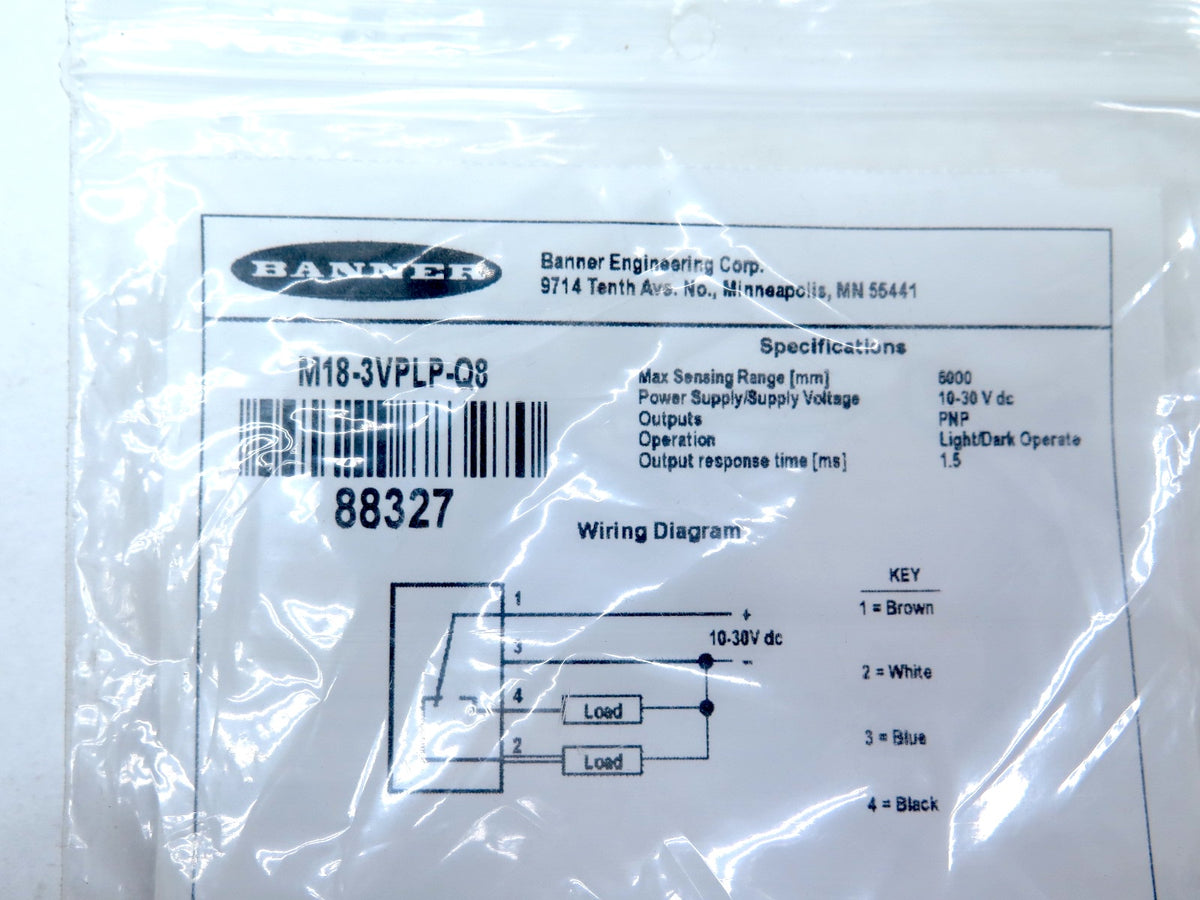 Banner M18-3VPLP-Q8 / 88327 Polarized Photoelectric Sensor - Advance Operations