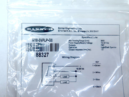 Banner M18-3VPLP-Q8 / 88327 Polarized Photoelectric Sensor - Advance Operations