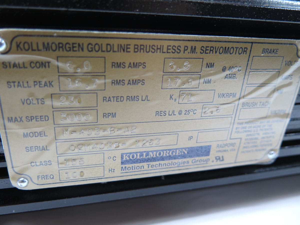 Kollmorgen M-403-B-A2 Servo Motor 230V 3000RPM - Advance Operations