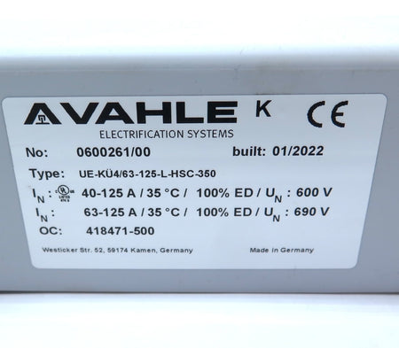 Vahle 0600261/00 UE-KU4/63-125-L-HSC-350 Electrification System - Advance Operations