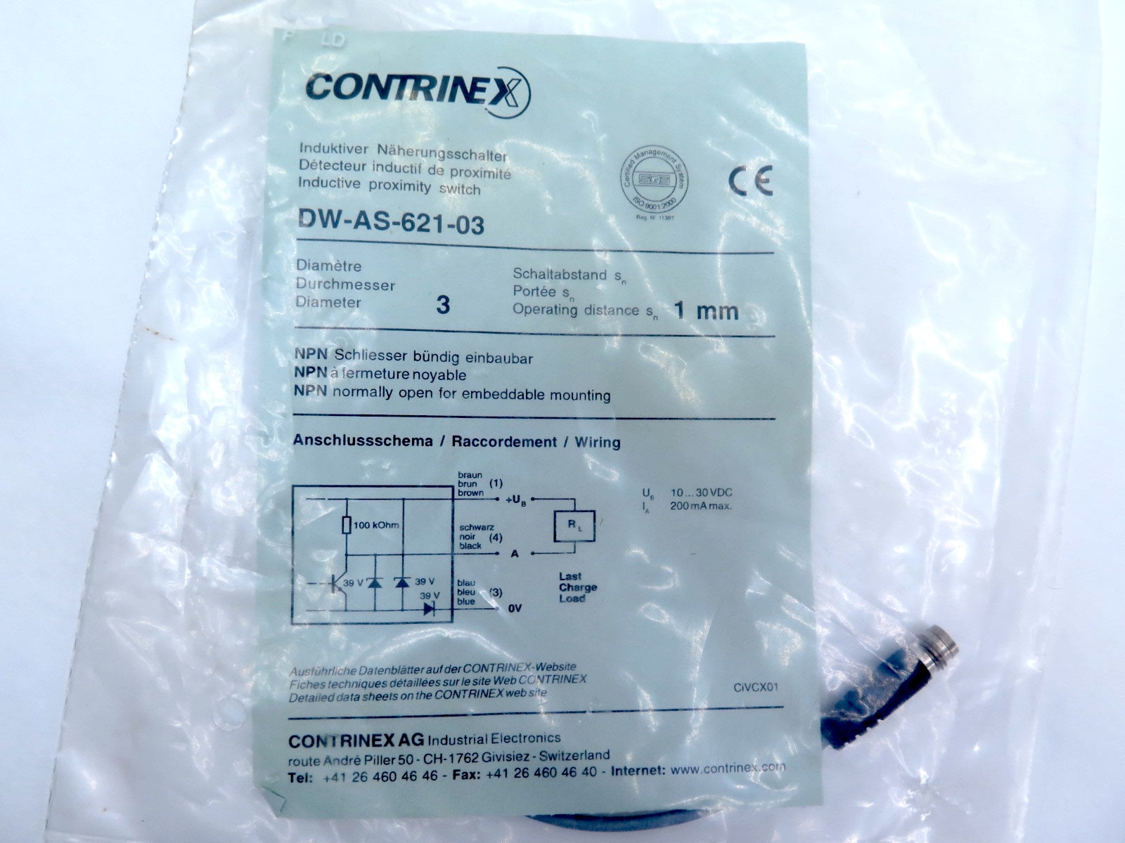 Contrinex DW-AS-621-03 Inductive Proximity Switch - Advance Operations
