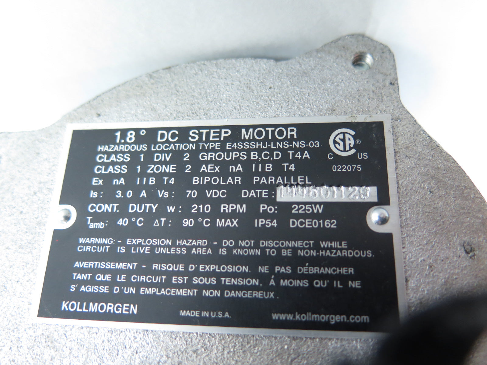 Kollmorgen E4SSSHJ-LNS-NS-0 / 6-14809 ServoMotor 225W DC - Advance Operations