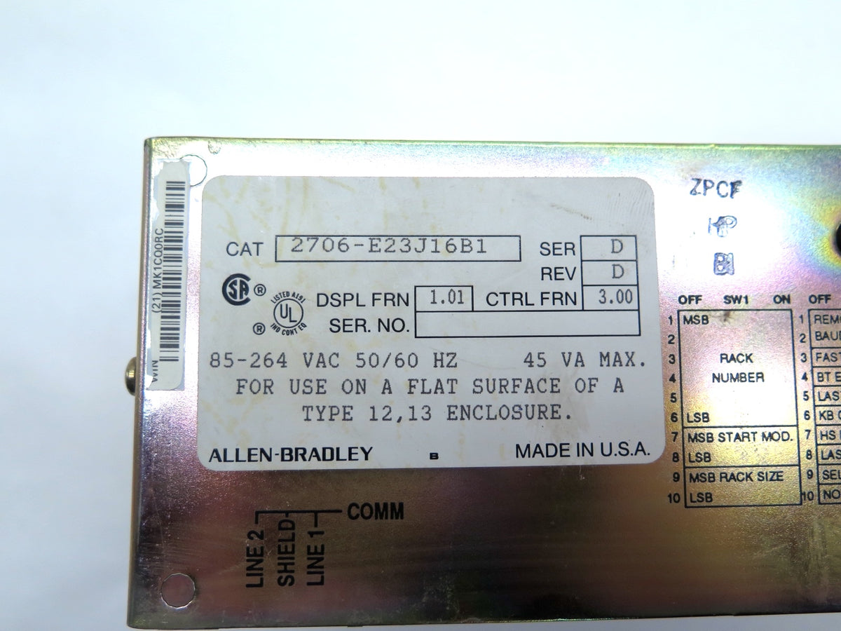 Allen-Bradley 2706-E23J16B1 DataLiner Digital Display Interface Panel - Advance Operations