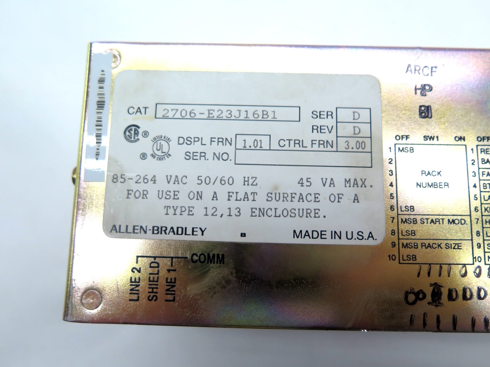 Allen-Bradley 2706-E23J16B1 DataLiner Digital Display Interface Panel *READ* - Advance Operations