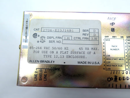 Allen-Bradley 2706-E23J16B1 DataLiner Digital Display Interface Panel *READ* - Advance Operations