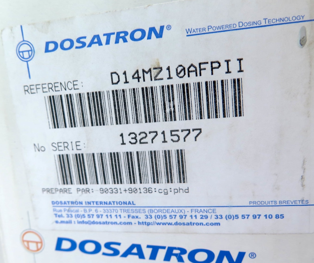 Dosatron D14MZ10AFPII Water Powered Doser 14 GPM 1:100 - 1:10 / 3/4 in - Advance Operations