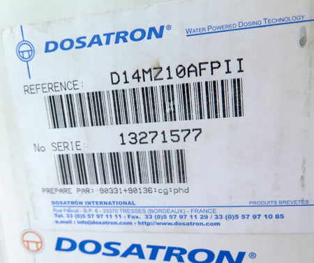 Dosatron D14MZ10AFPII Water Powered Doser 14 GPM 1:100 - 1:10 / 3/4 in - Advance Operations