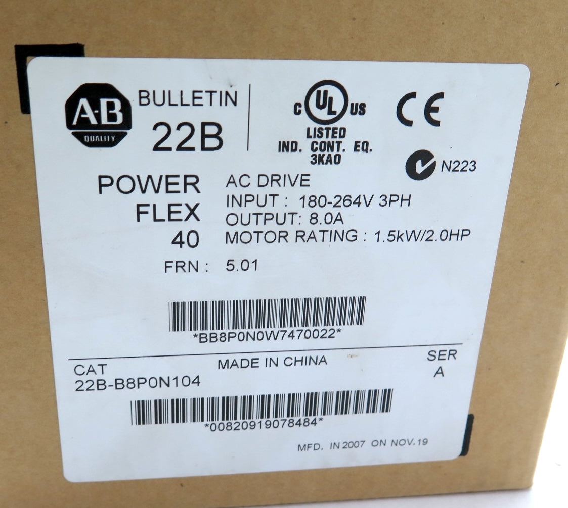 Allen-Bradley 22B-B8P0N104 PowerFlex 40 AC Drive 1.5kW / 2HP 180-264Vac - Advance Operations