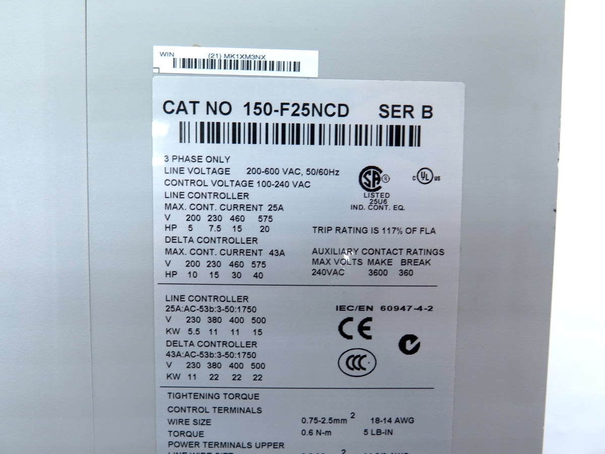 Allen-Bradley 150-F25NCD Ser.B Smart Motor Controller 200-600Vac 20Hp 25 A - Advance Operations