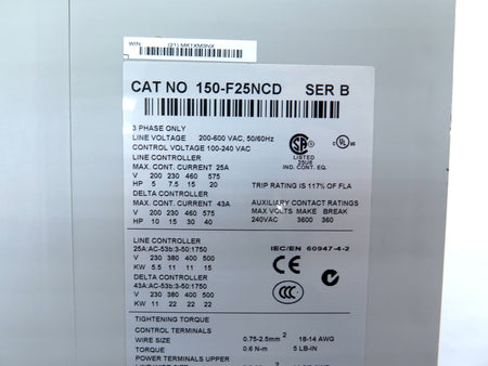 Allen-Bradley 150-F25NCD Ser.B Smart Motor Controller 200-600Vac 20Hp 25 A - Advance Operations