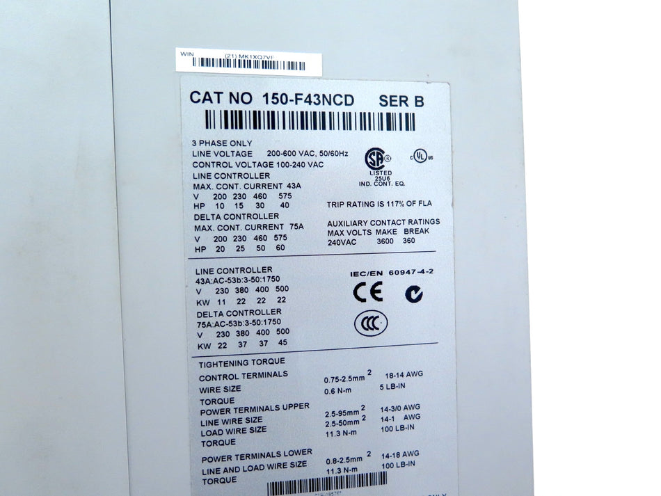 Allen-Bradley 150-F43NCD Ser.B Smart Motor Controller 200-600Vac - Advance Operations