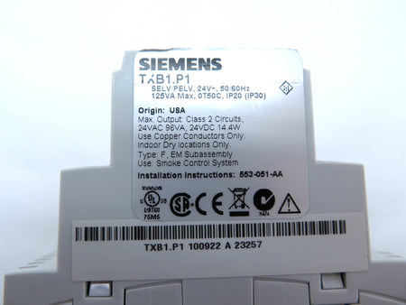 Siemens TXB1.P1 SELV/PELV 24Vac Interface Module - Advance Operations