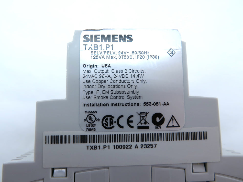 Siemens TXB1.P1 SELV/PELV 24Vac Interface Module - Advance Operations