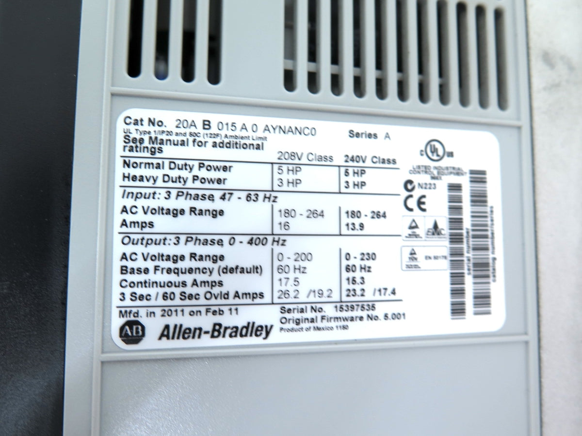 Allen-Bradley 20AB015A0AYNANC0 PowerFlex 70 AC Drive 5HP 180-264Vac 16A - Advance Operations