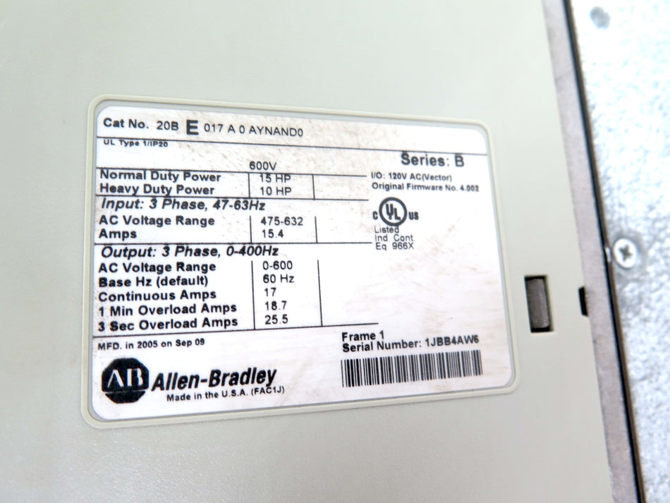 Allen-Bradley 20BE017A0AYNAND0 15HP PowerFlex 700 AC Drive 475-632Vac 15.4A - Advance Operations