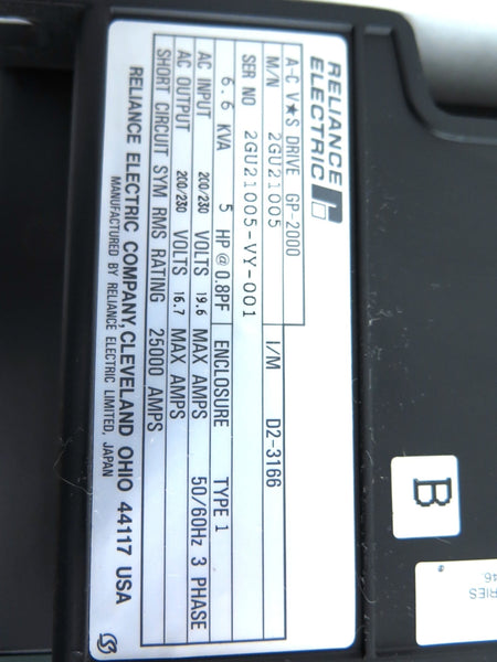 Reliance Electric 2GU21005 AC Drive 6.6Kva 5HP D2-3166 200-230Vac - Advance Operations