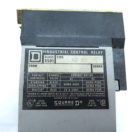 Schneider / Square D X0 00 Type X Relay Class 8501 - Advance Operations