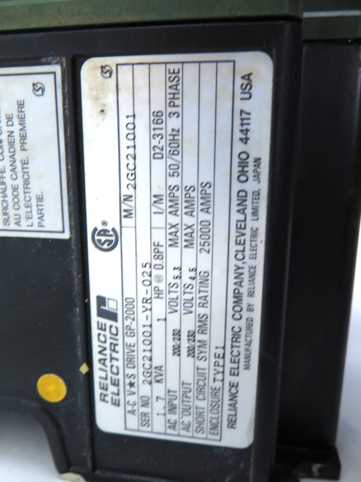 Reliance Electric GP-2000 / 2GC21001 AC Drive 1.7kVa 1HP 200-230Vac - Advance Operations