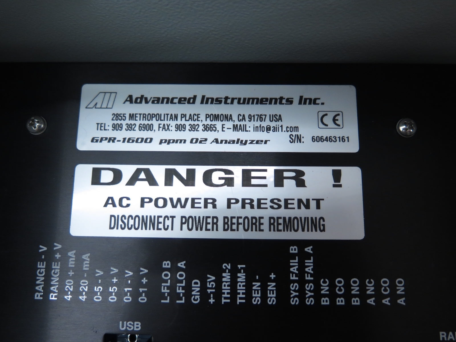 Advance Instruments GPR-1600 PPM O2 Analyzer - Advance Operations