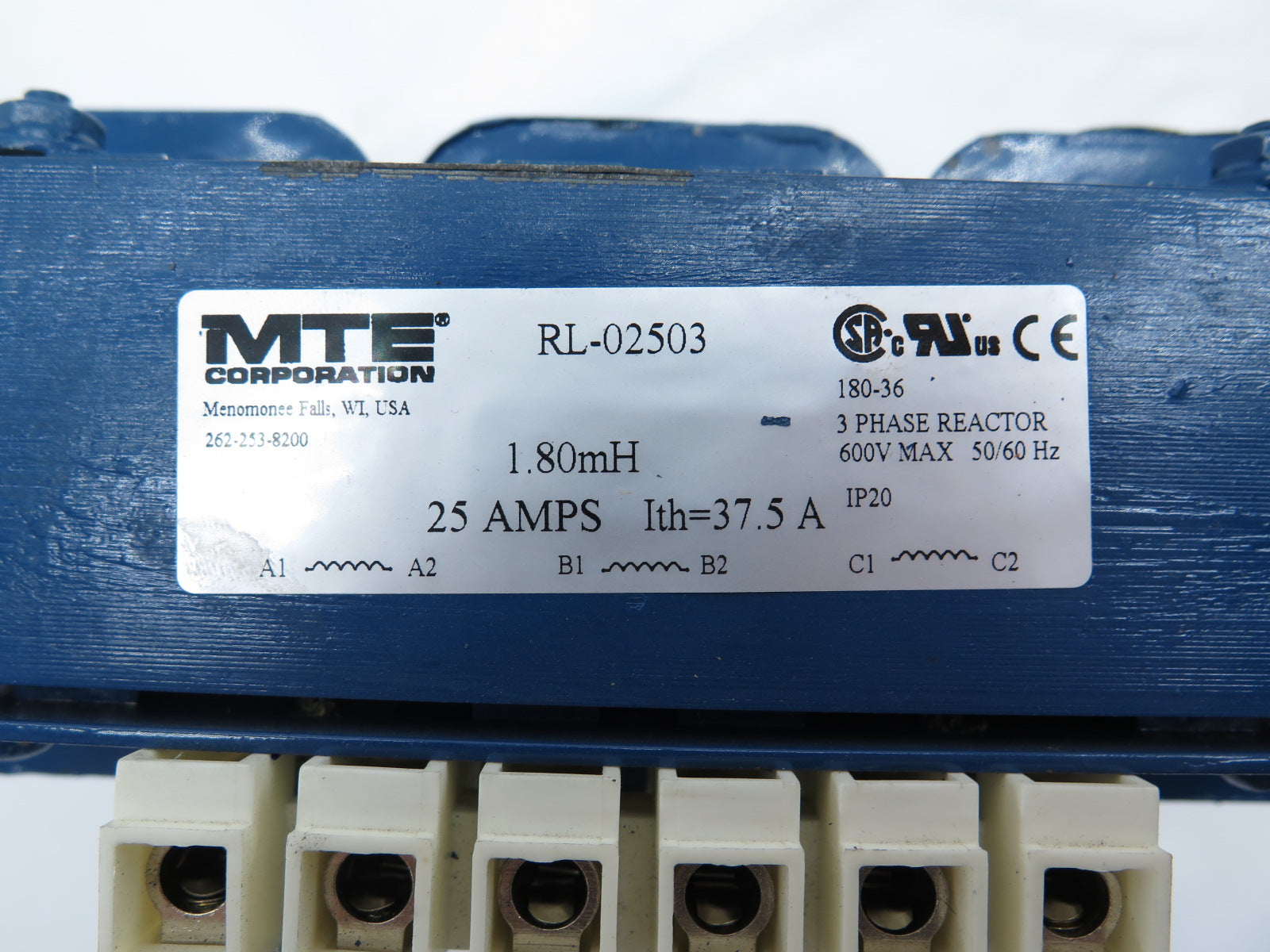 MTE RL-02503 Line Reactor 3Ph 1.80mH 25A 600V Max - Advance Operations