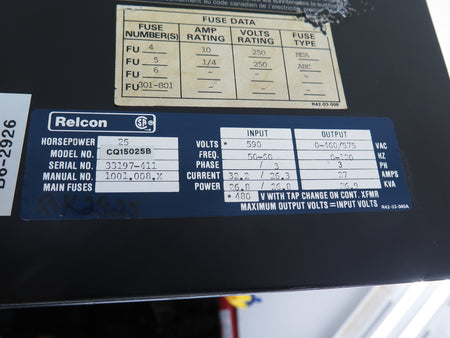 Siemens / Relcon CQ15025B AC Drive 25HP Input: 590Vac Output: 0-460Vac - Advance Operations