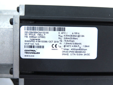 Nidec / Control Techniques 095U3B406BACAA100190 Servo Motor - Advance Operations